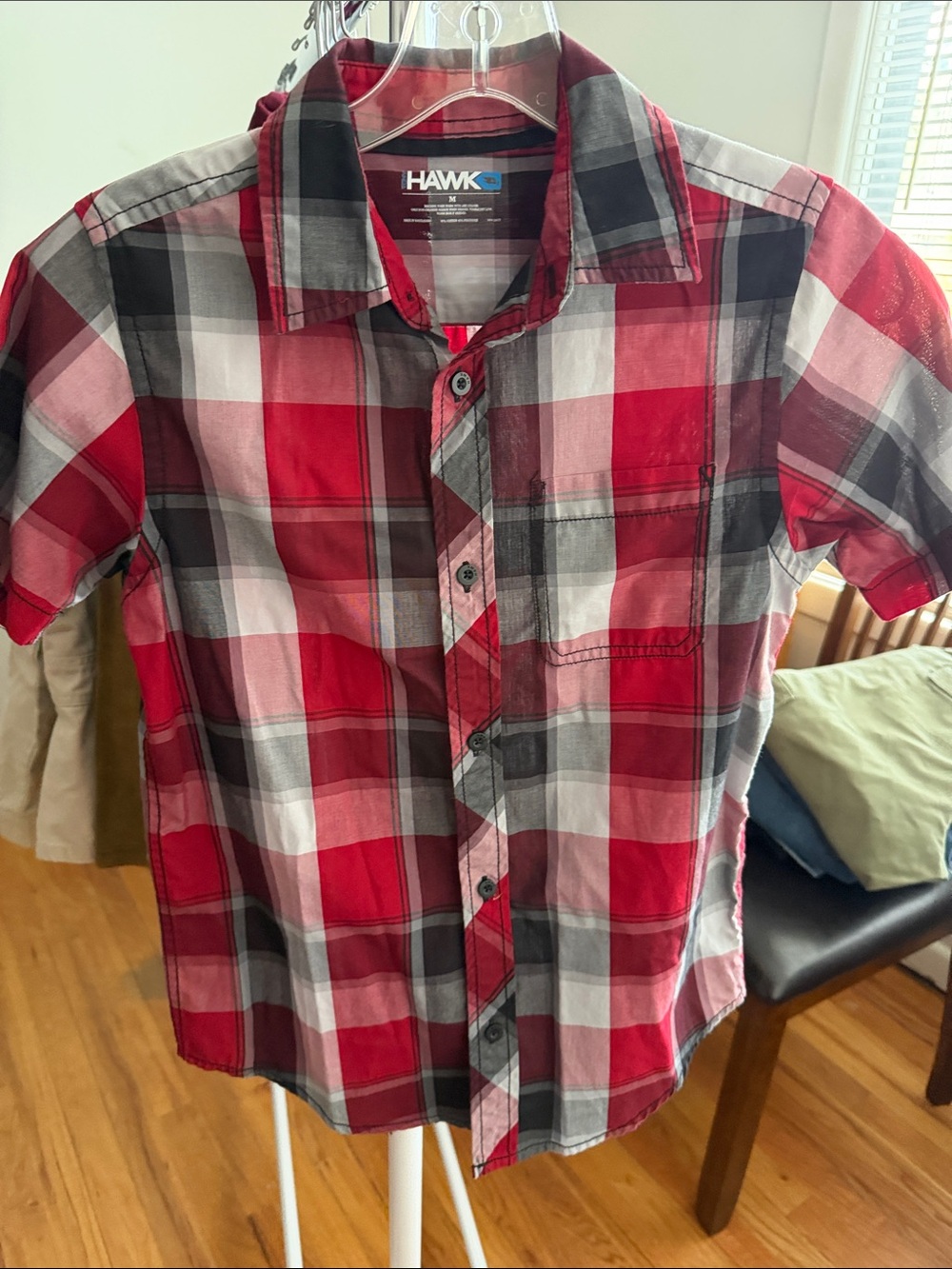 Tony Hawk Red and Black Plaid Short-Sleeve Button-Down Shirt